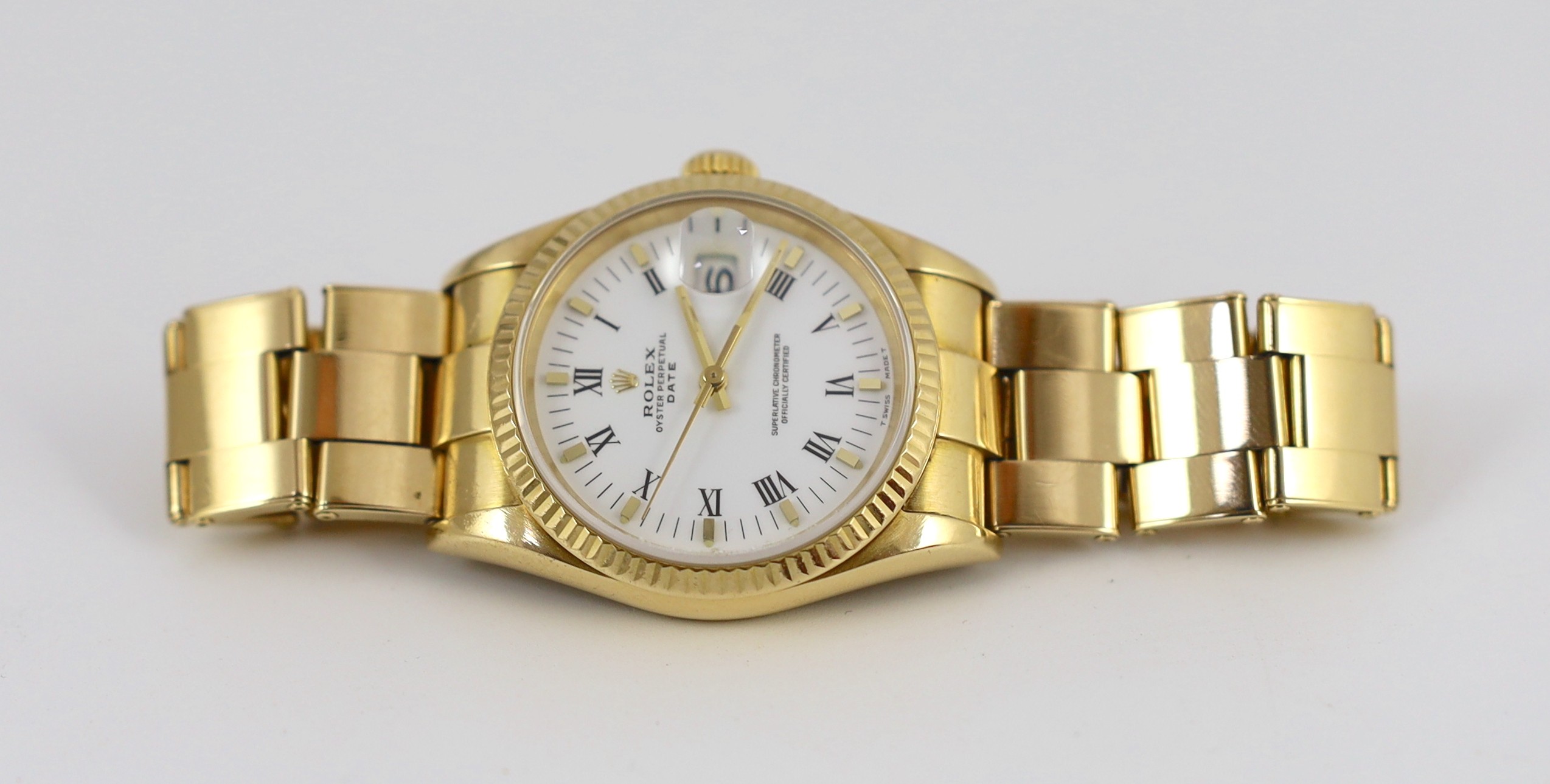 A gentleman's early 1990's 18ct gold Rolex Oyster Perpetual Date wrist watch, on an 18ct gold Rolex bracelet